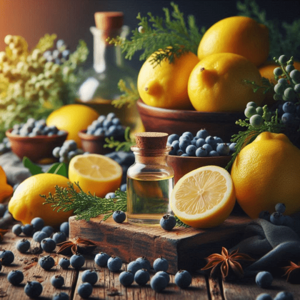 A refreshing arrangement of lemons and juniper berries, combining zesty citrus and crisp woodsy aromas.