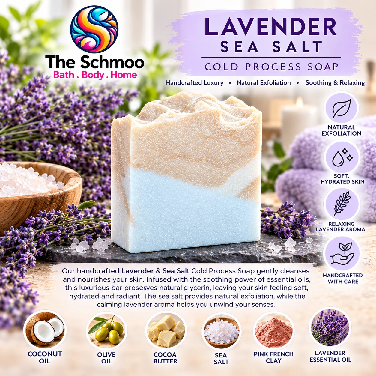 lavender sea salt cold process soap bar
