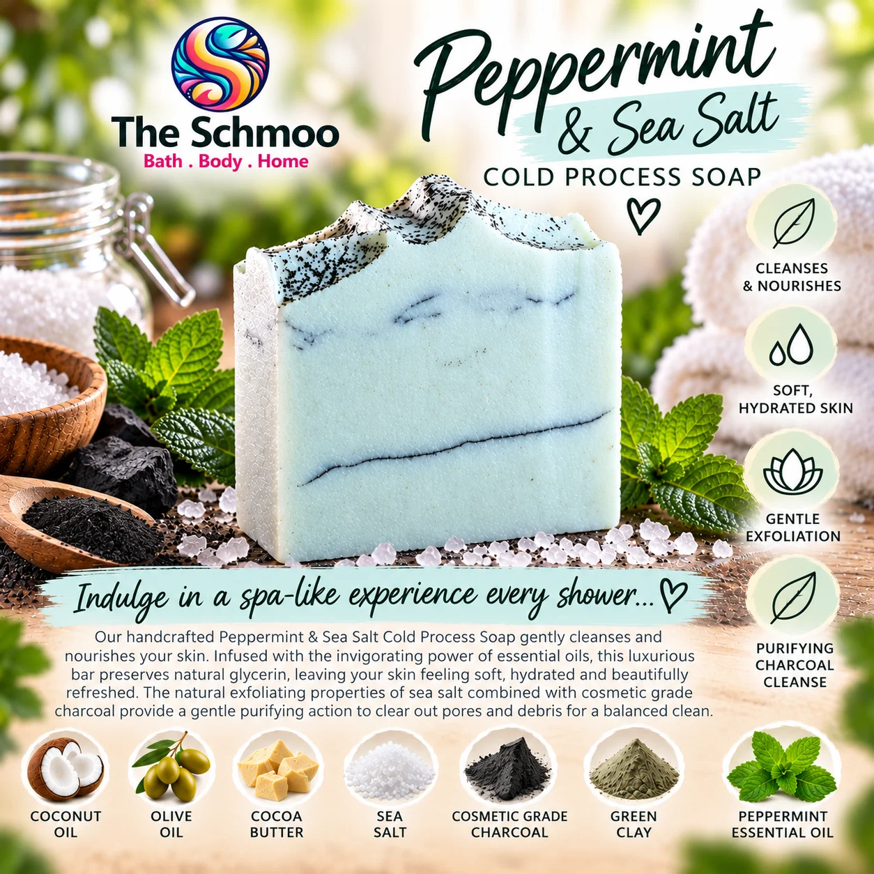 Peppermint & Sea Salt Cold Process Soap Bar