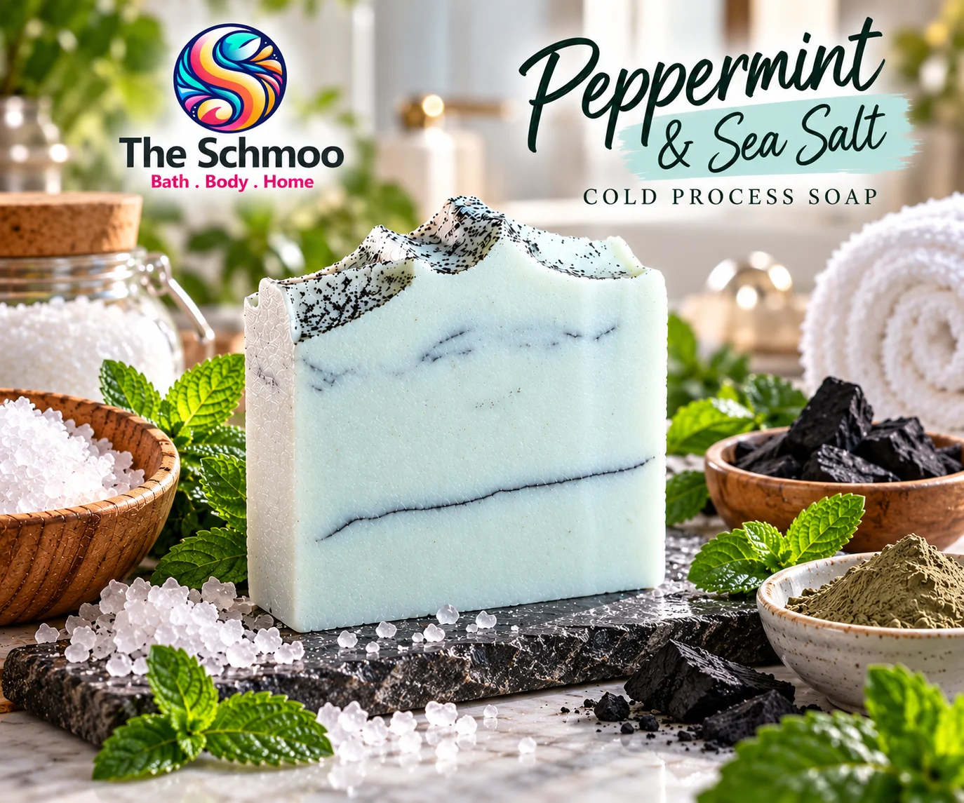 Peppermint & Sea Salt Cold Process Soap Bar - Image 2