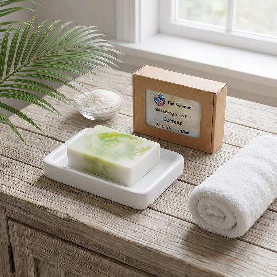 coconut soap bar in bathroom clean image