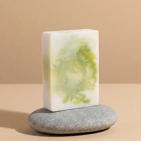 coconut soap bar on pebble. mimimalist spa 1