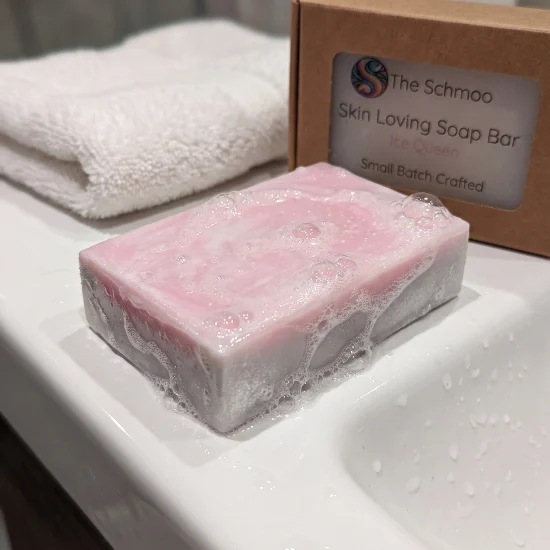 ice queen soap bar bubbles on side of sink