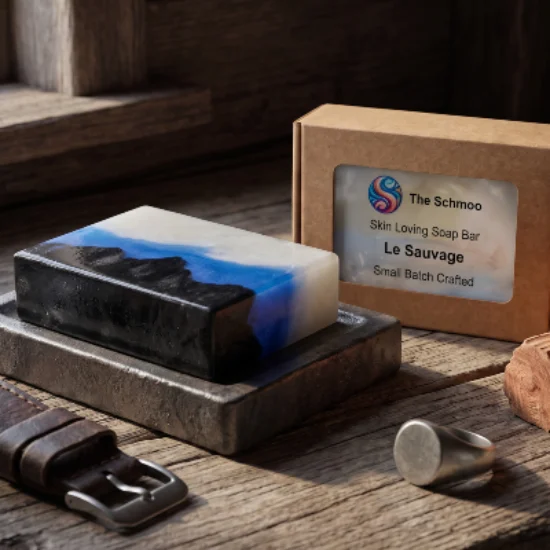 le savage soap bar on rugged mans side table (1) le savage soap bar on rugged mans side table 1