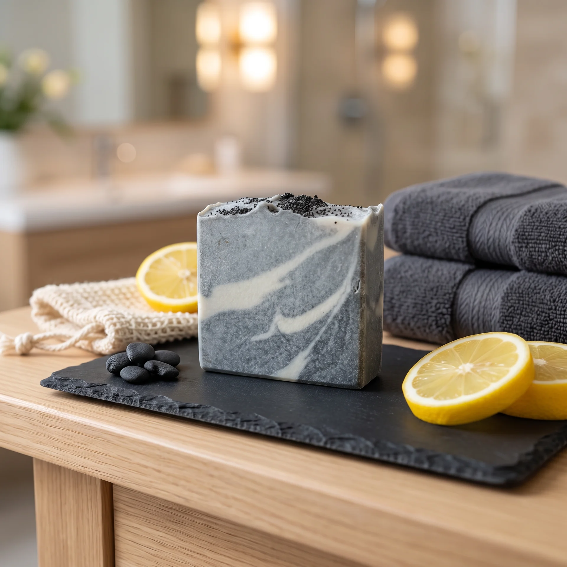 Lemon & Charcoal Sea Salt Cold Process Soap Bar - Image 3