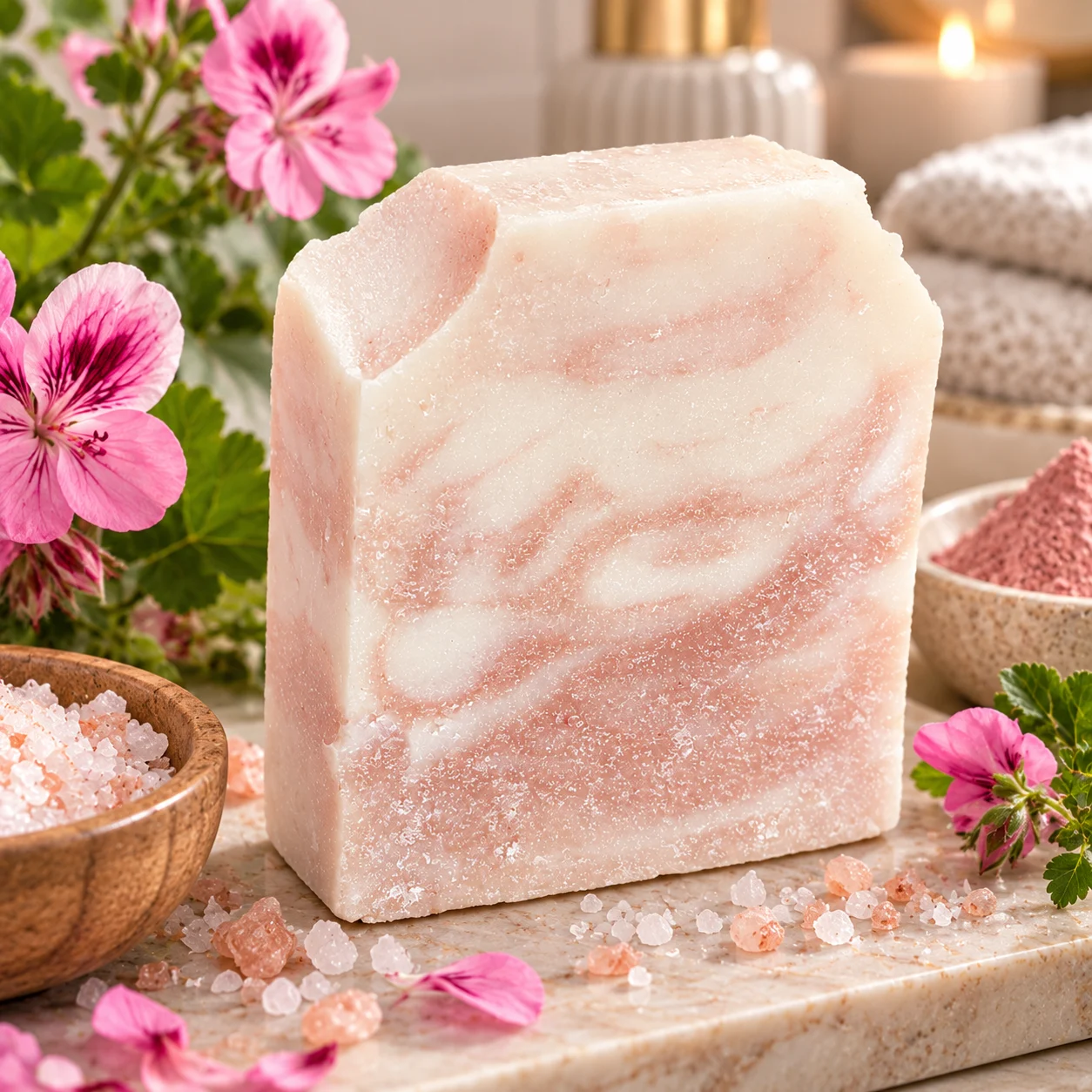 Rose Geranium & Sea Salt Cold Process Soap Bar 3 Rose Geranium & Sea Salt Cold Process Soap Bar - Image 3