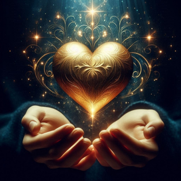 Golden ornate heart glowing between two hands, representing the You're Perfect fragrance collection.