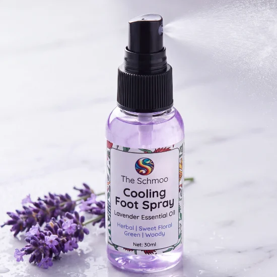 lavender foot spray on marble