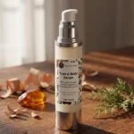 serum cedarwood on wooden table serum cedarwood on wooden table