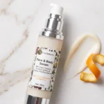serum orange flatlay marble