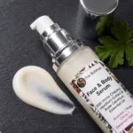 serum rose geranium flat lay