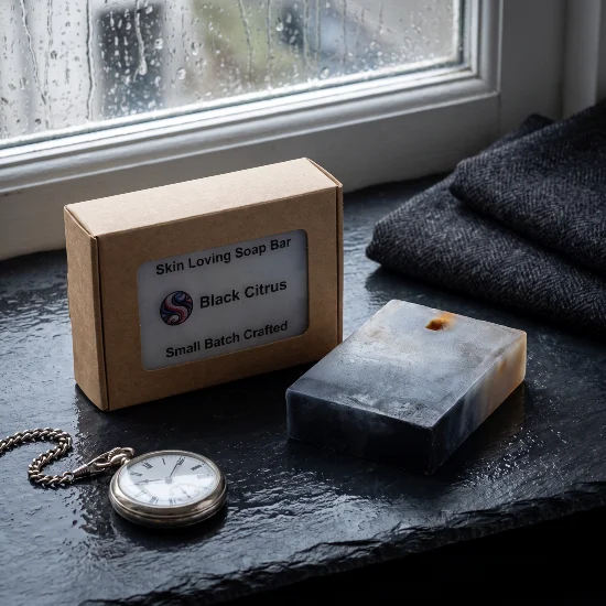 Black Citrus soap on windowsill. Ethereal Black Citrus soap on windowsill. Ethereal