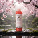 cherry blossom liquid soap next to lake