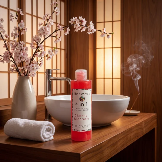 cherry blossom near sink 4 in 1 liquid soap