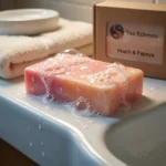 peach papaya on side of sink