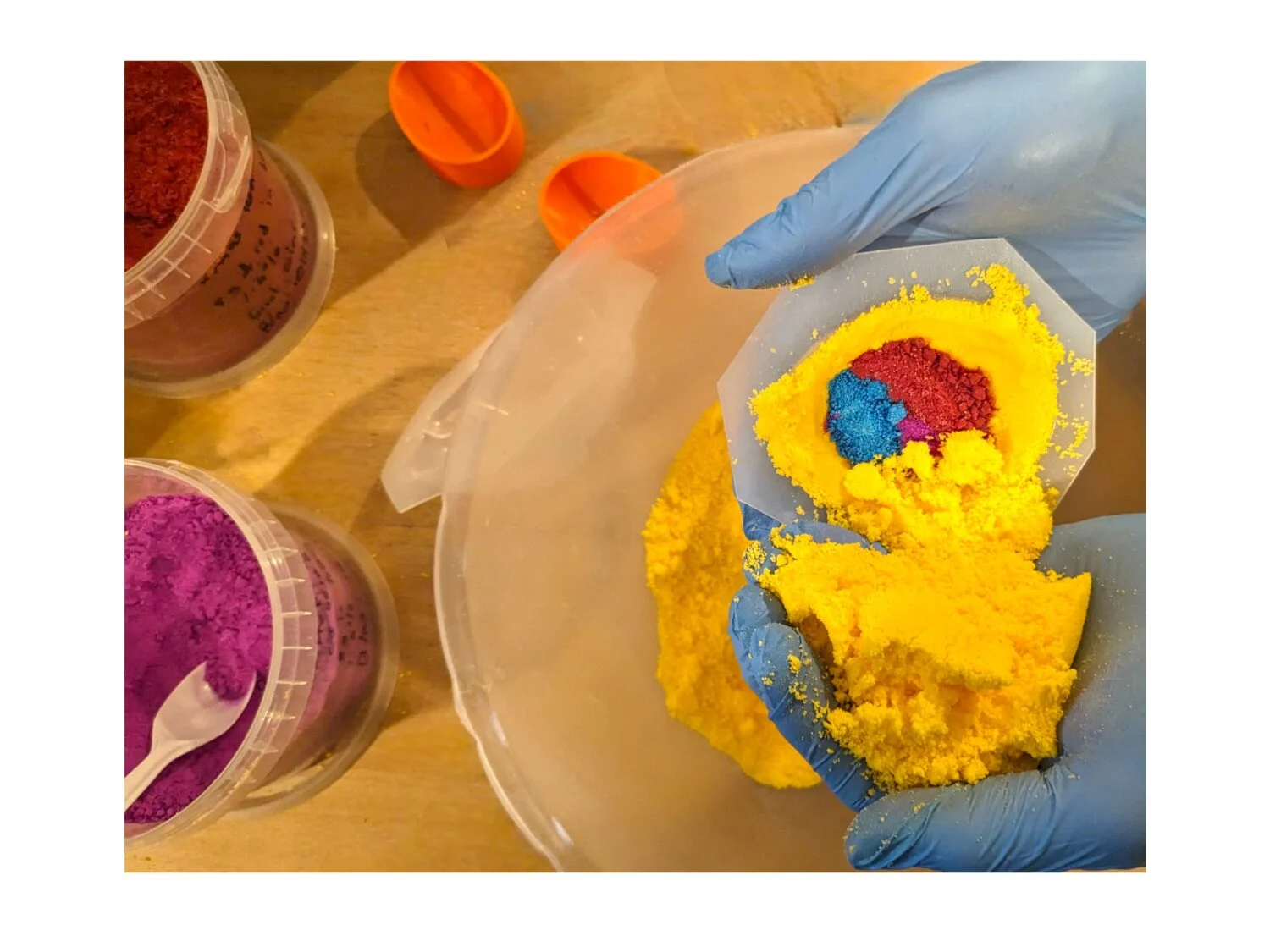 Adorable Sparkly Easter Chick Bath Bomb | Wake Up Buttercup Scent 2 Bath Bomb making process showing colours inside bath bomb