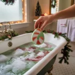 candy cane bathbomb over tub Sweet Candy Cane Bath Bomb