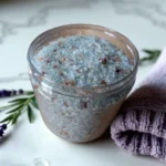 lavender bath salts with sweater Calming Lavender & Serbian Blue Clay Bath Salts