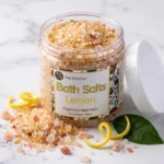 bath salts open lid and lemon peel